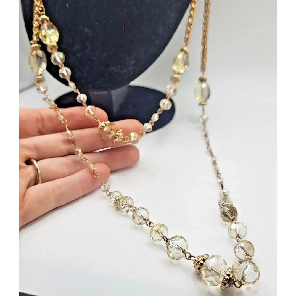 Austrian Faceted Crystal Double Strand Chain Necklace 37in